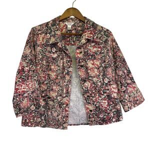 Christopher & Banks Floral Paisley Jacquard Cropped Blazer Jacket Size PETITE L